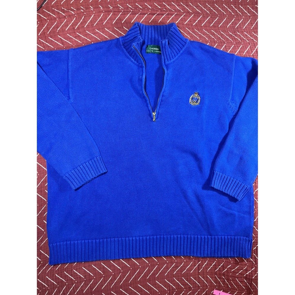 Lauren Ralph Lauren Men Royal‎ Blue Knit 1/4 Zip Sweater Crest Logo